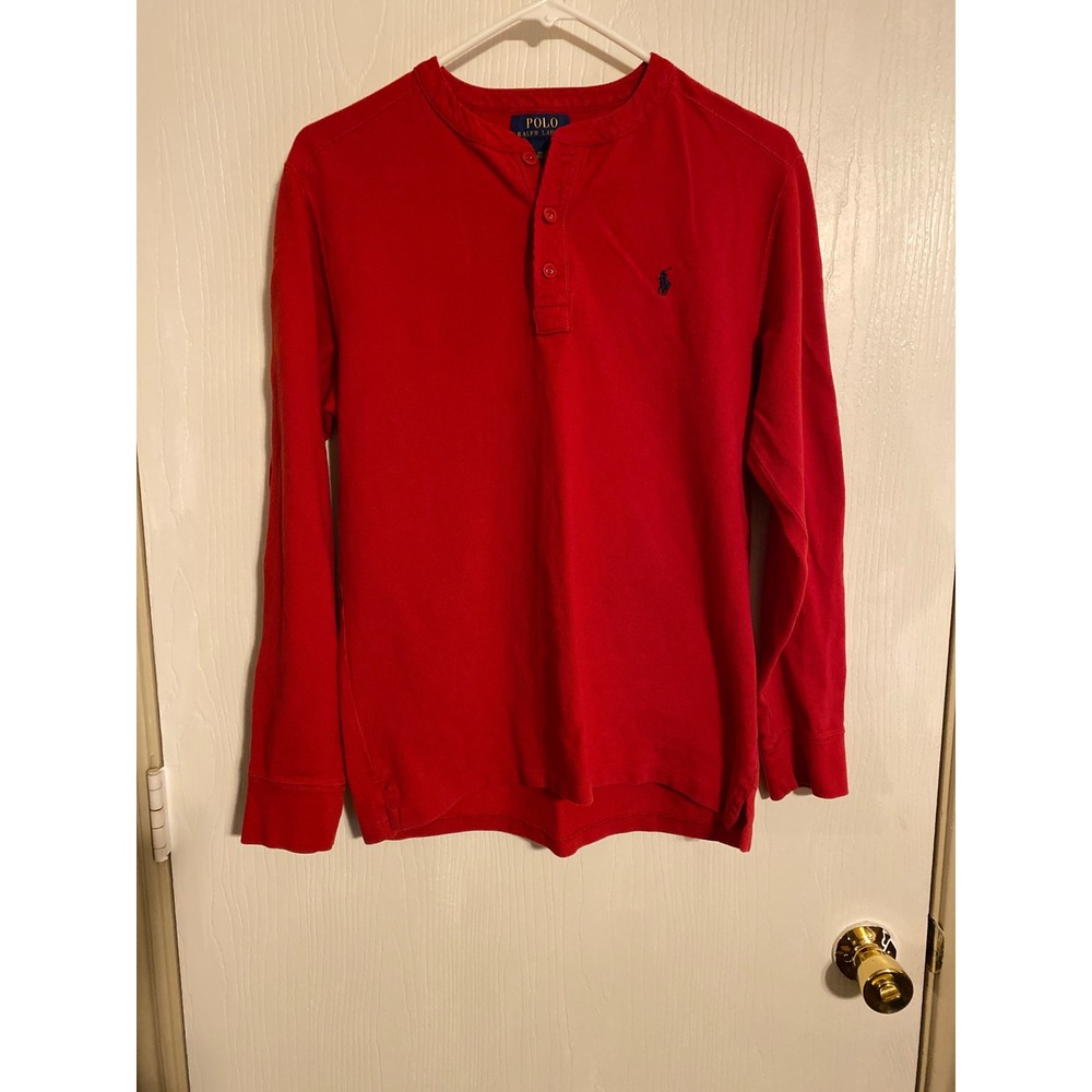 Polo Ralph Lauren Kids Red Long Sleeve Henley Shirt XL 18-20 Cotton Pique 0731